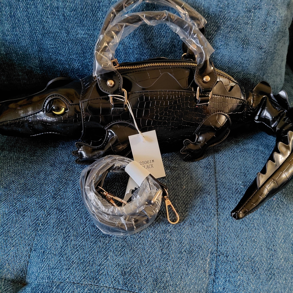 Black Crocodile-Shaped Handbag